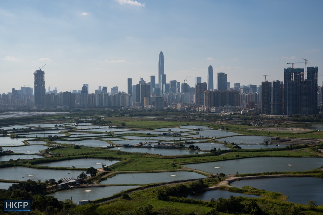 An aerial view of the border between Hong Kong and the mainland Chinese city of Shenzhen, taken from Hong Kong's rural area in the New Territories. Photo: Kyle Lam/HKFP.