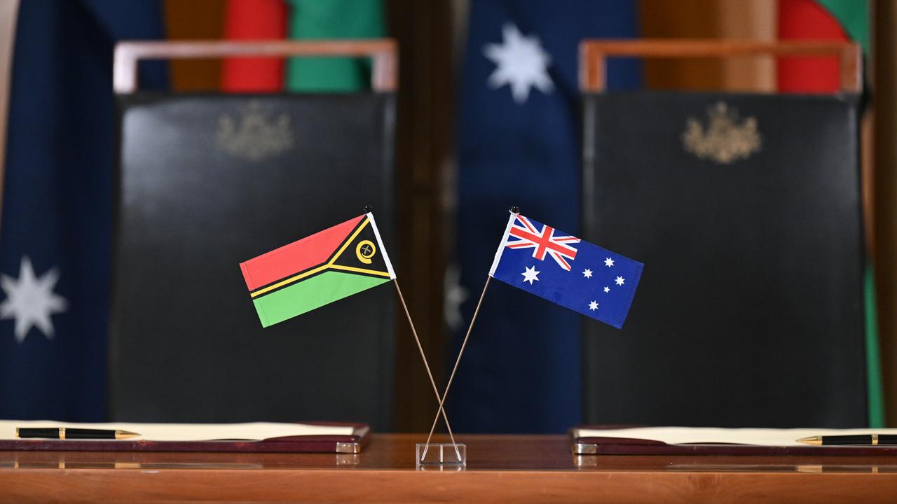 The flags of Vanuatu and Australia