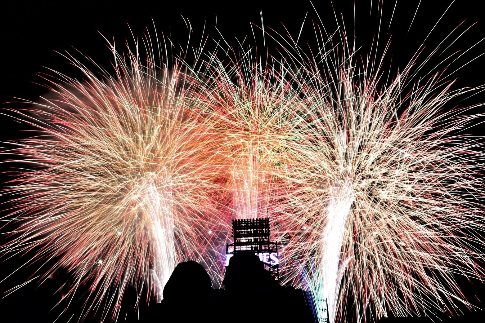 Fireworks lighting up the night sky over Coors Field