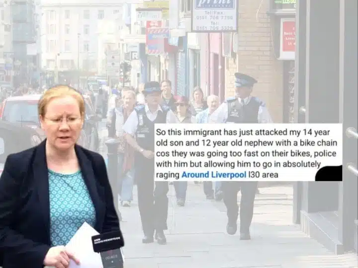 Digital creator Mersey Side police and a racist message containing misinformation