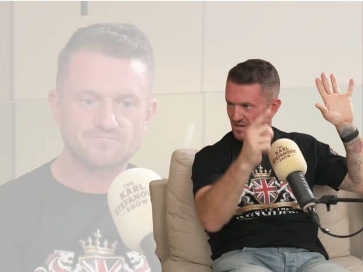Images of Tommy Robinson in an interview