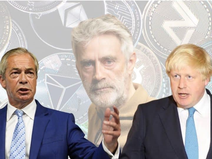 Nigel Farage, Boris Johnson, and Christopher Harborne