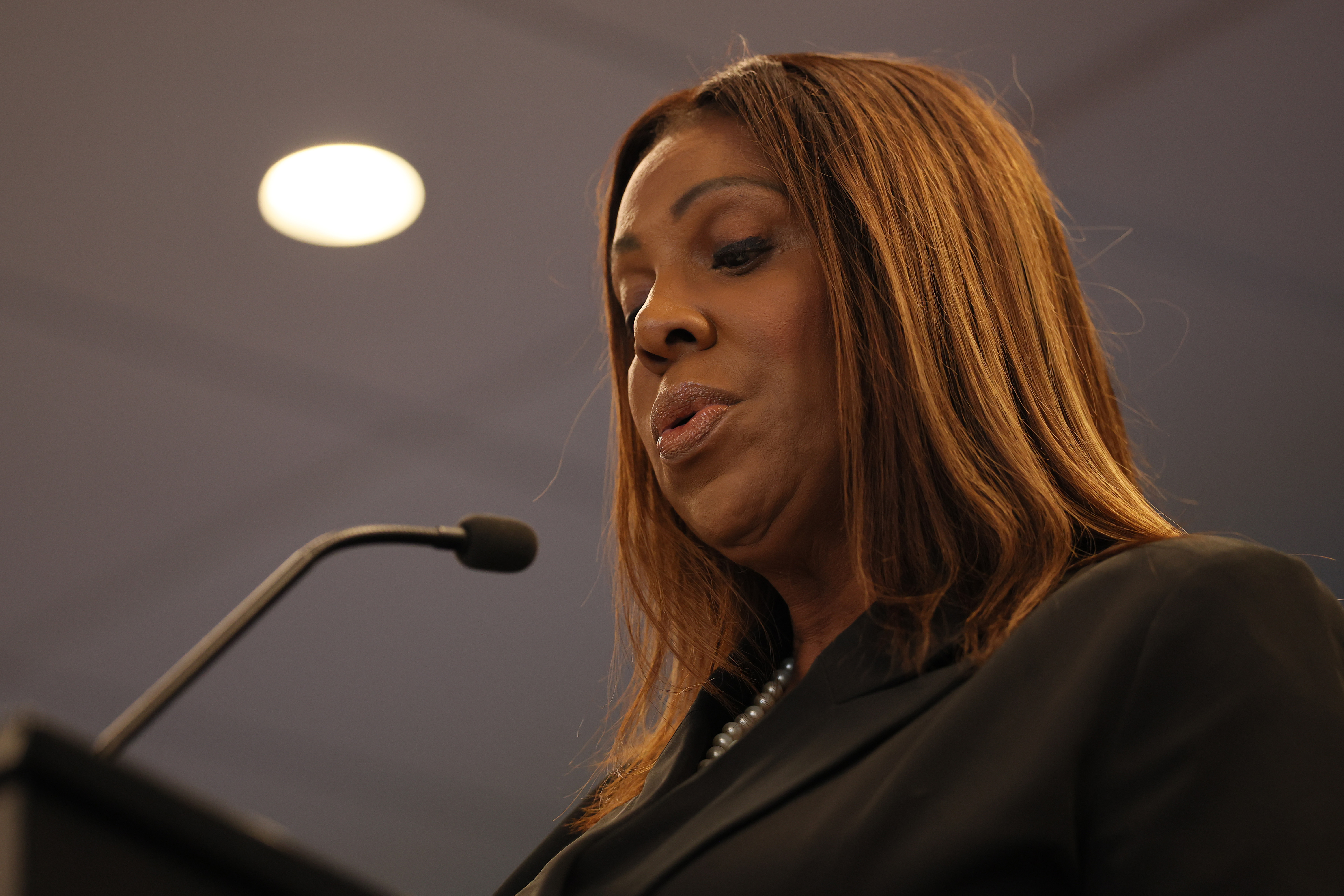 New York Attorney General Letitia James speaks during a press conference at the office of the Attorney General on December 15, 2025 in New York City. J