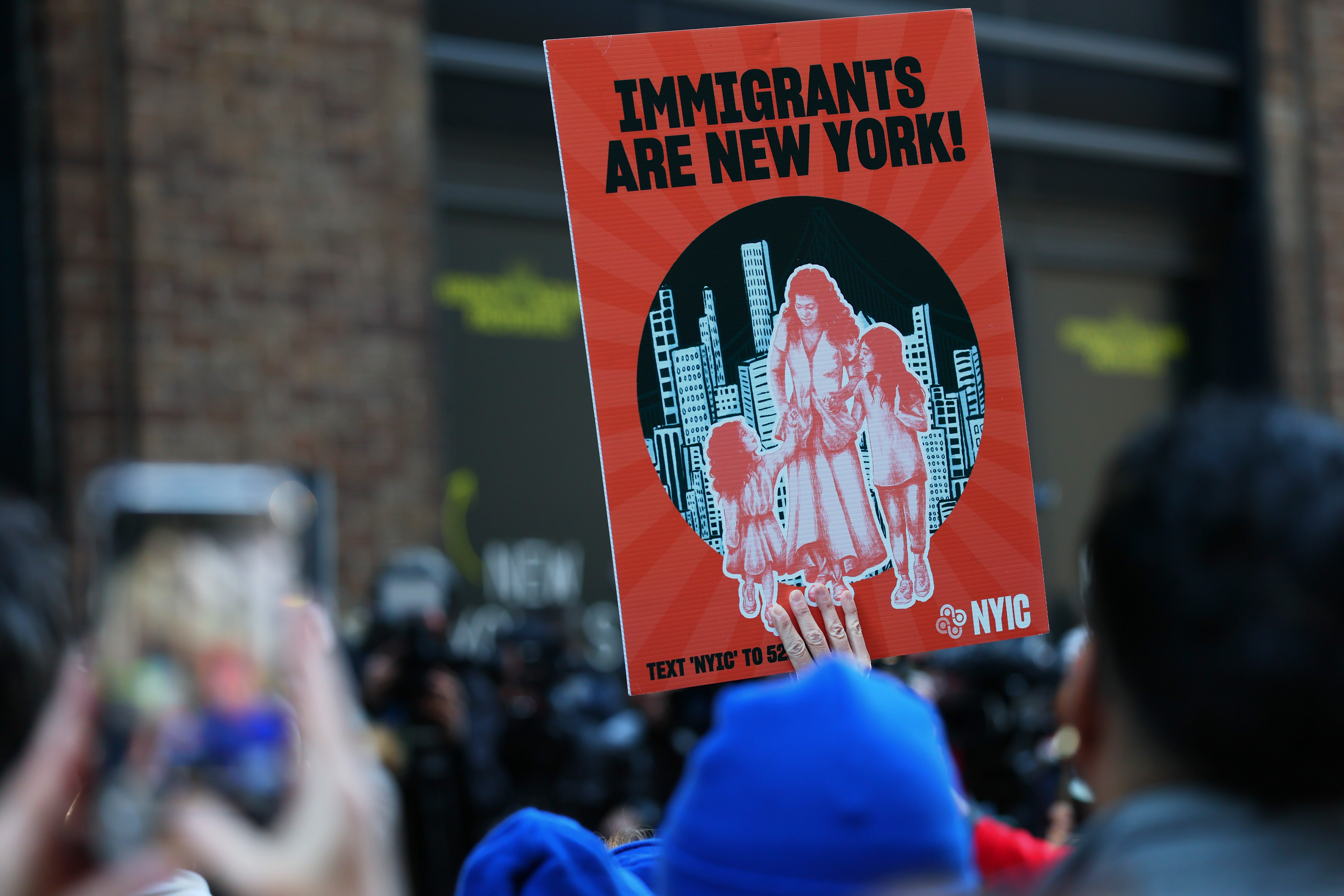 People protest at a press conference in front of Greater New York Federal Building on Jan. 13 after immigration agents arrested Rafael Andres Rubio Bohorquez, a City Council employee.
