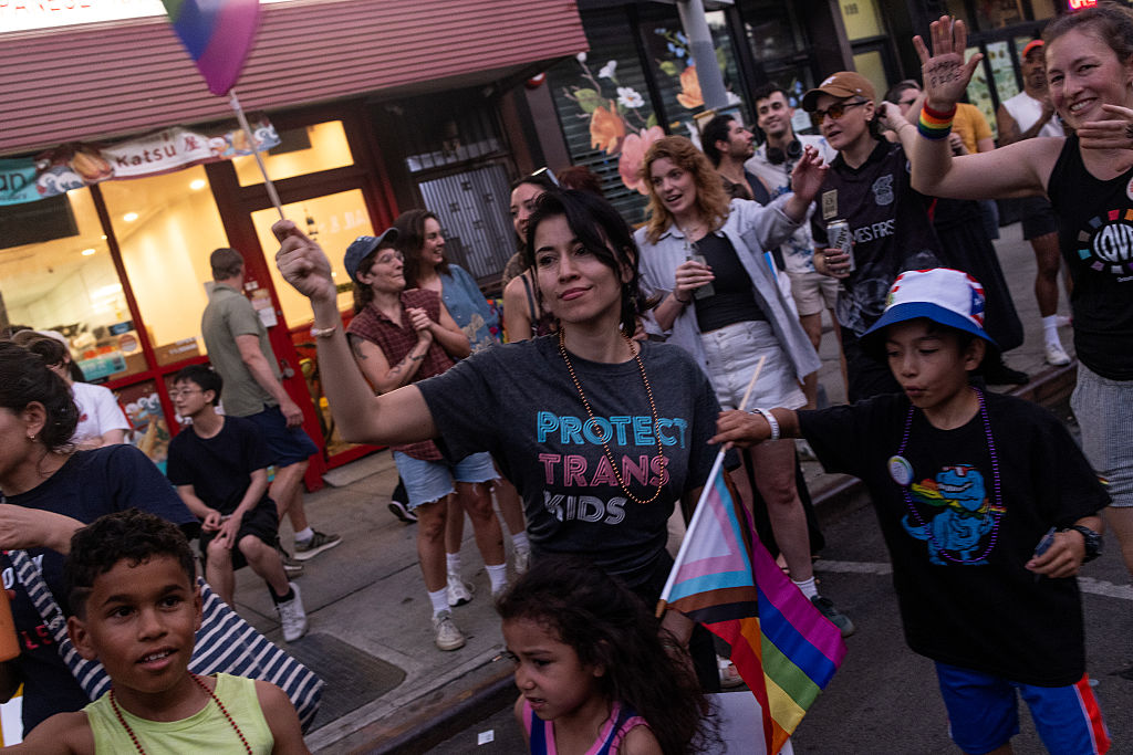 Spectators watch the annual Brooklyn Gay Pride Parade, celebrating its 30th year, June 13, 2026, in Park Slope, Brooklyn, New York City.