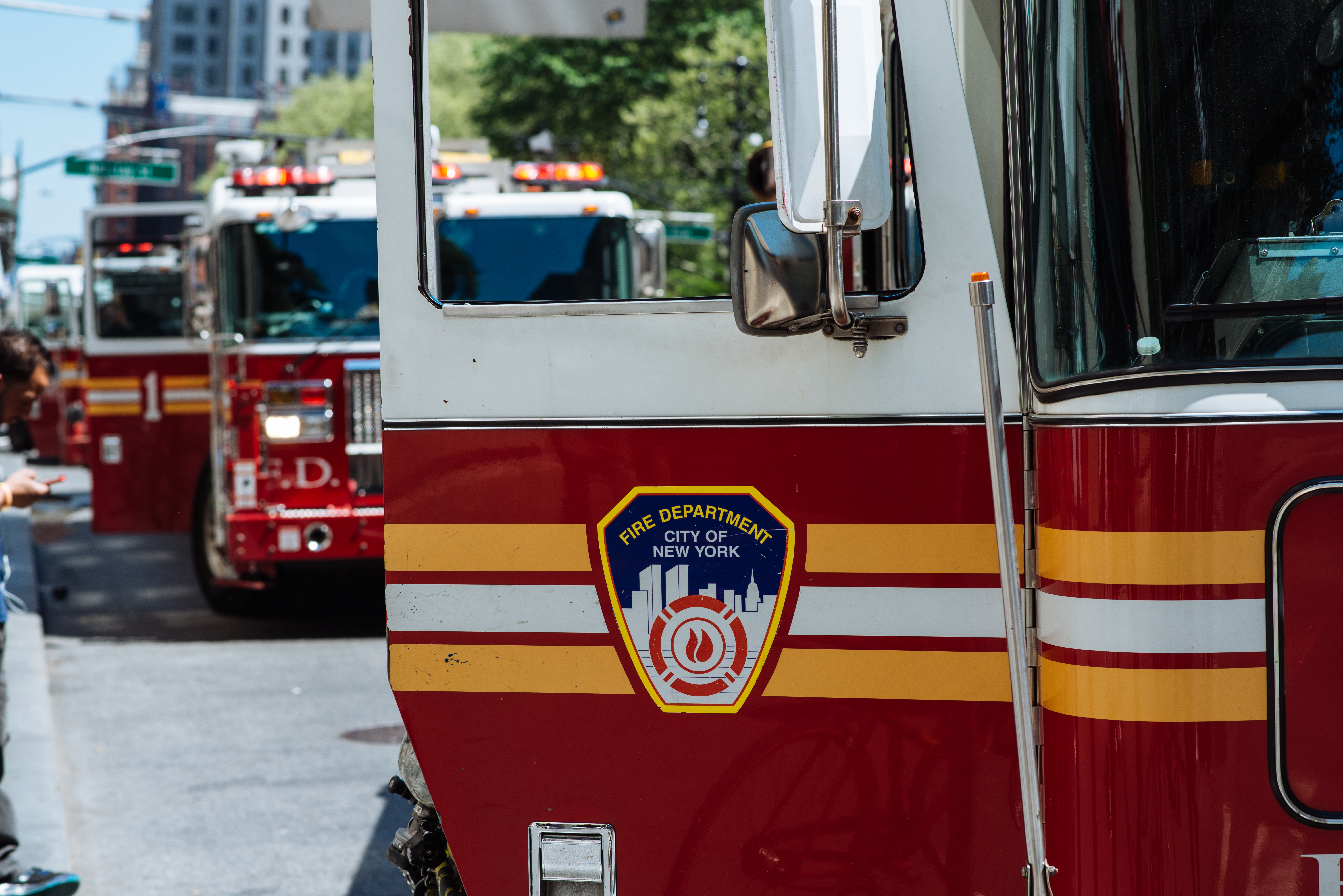 Fire brigade in NYC reacts on urgency call.