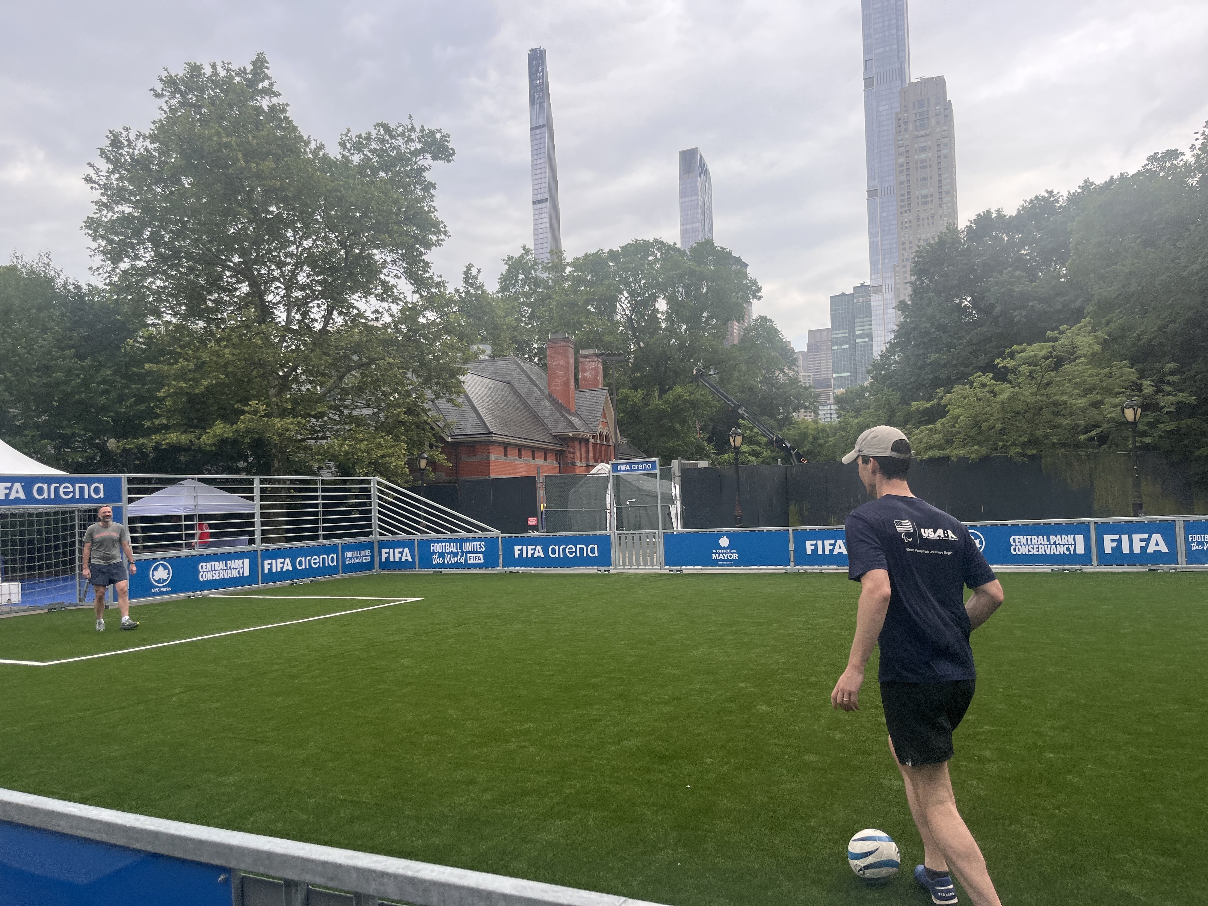Charles Catherine practices soccer at the FIFA Arena field in Central Park.