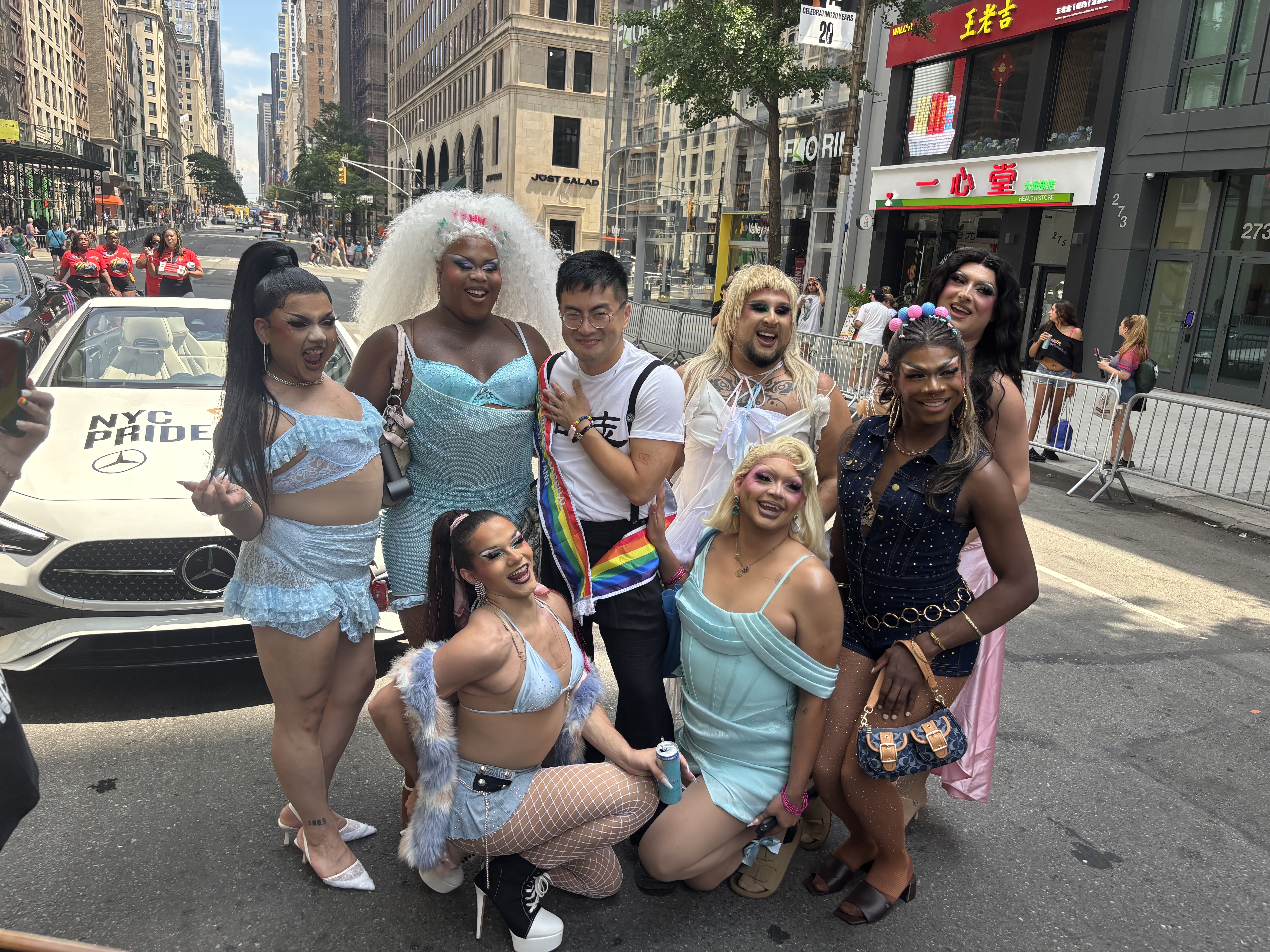 Bowen Yang with other revelers at the NYC Pride March.