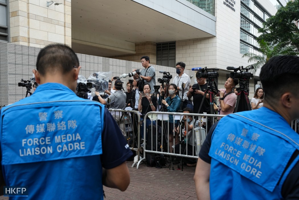 Local and international media outside the West Kowloon Law Courts Building for the verdict hearing of 16 Hong Kong democrats involved in the city's largest national security trial, on May 30, 2024. Photo: Kyle Lam/HKFP.