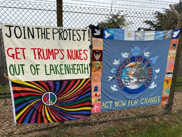 Peace banners on the fence at RAF Lakenheath
