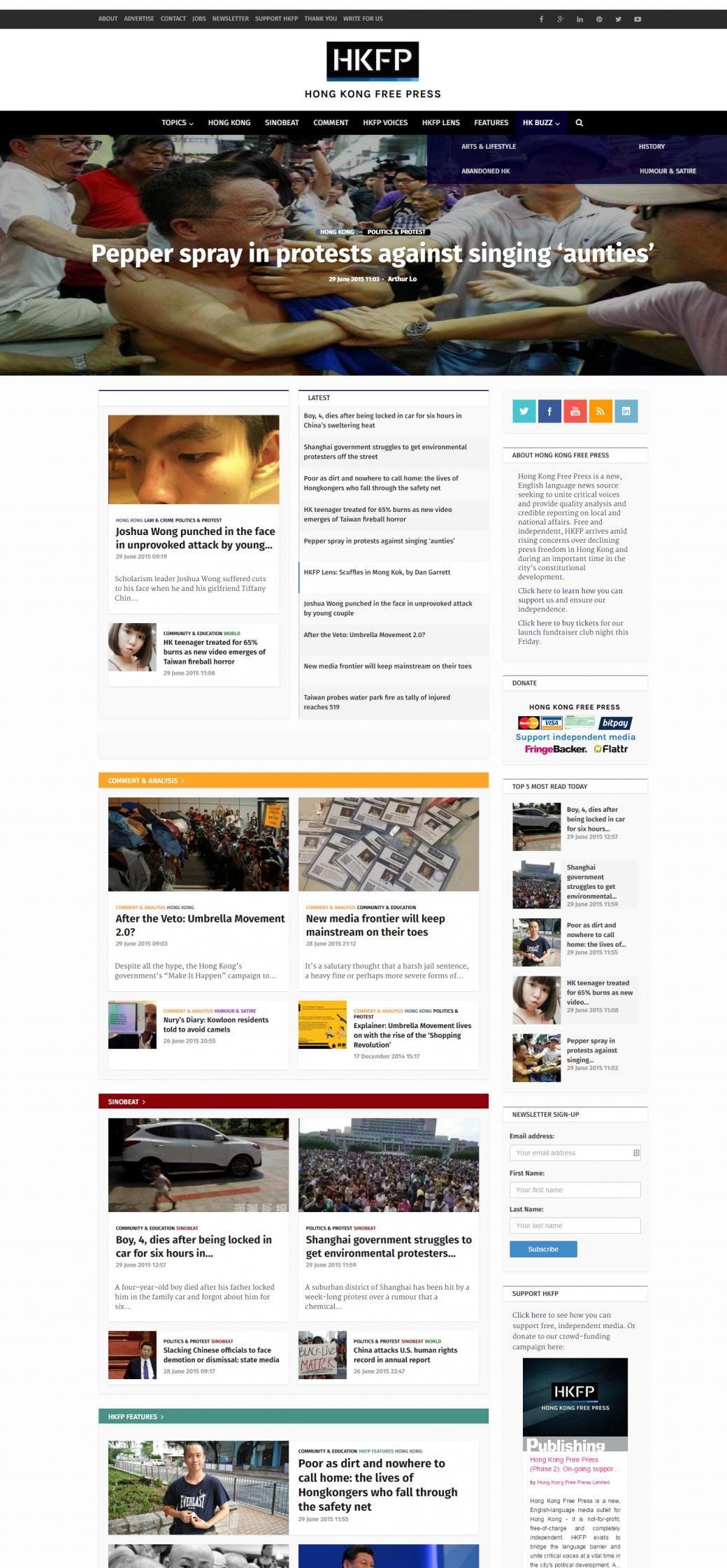 The first edition of Hong Kong Free Press on June 29, 2015.