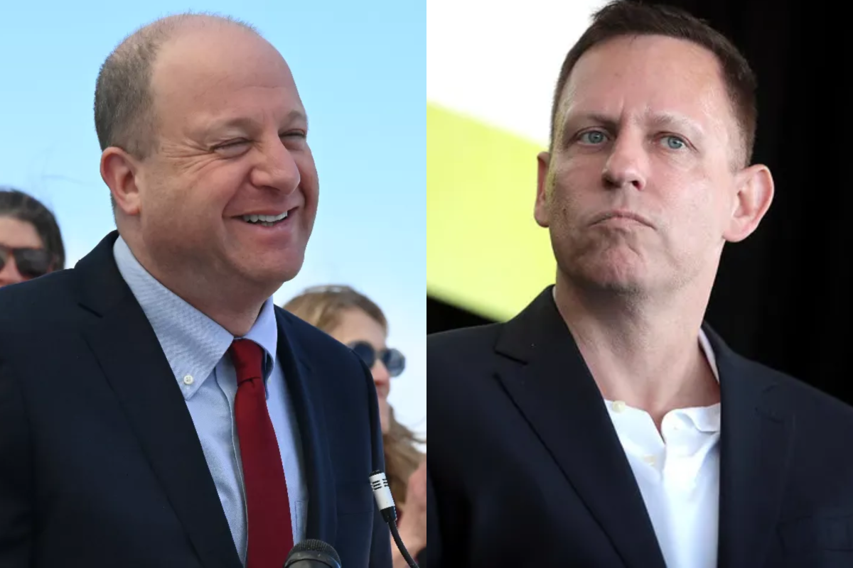 Colorado Gov. Jared Polis (left) and Palantir Technologies Chairman Peter Thiel.