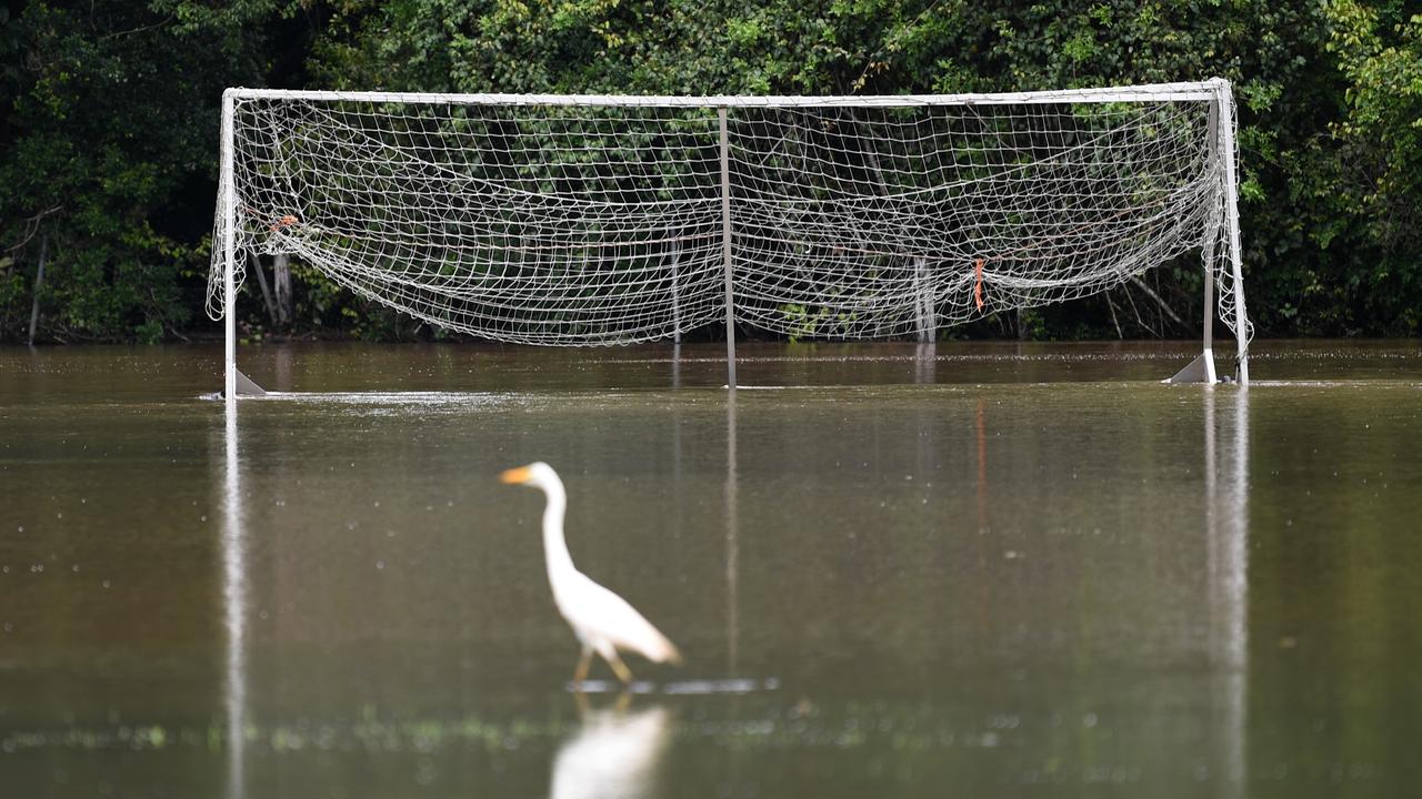 A flooded football field at Woombye on the Sunshine Coast