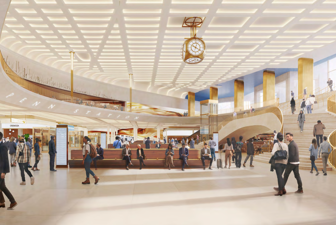 Long, wooden benches are a key feature in the Penn Station design pushed by Amtrak and the Trump administration.