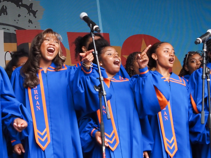 The Morgan State University choir, from Baltimore, Maryland, performed at the Next250 rally in Washington, D.C., on Saturday, June 27, 2026. (Photo by Ashley Murray/States Newsroom)