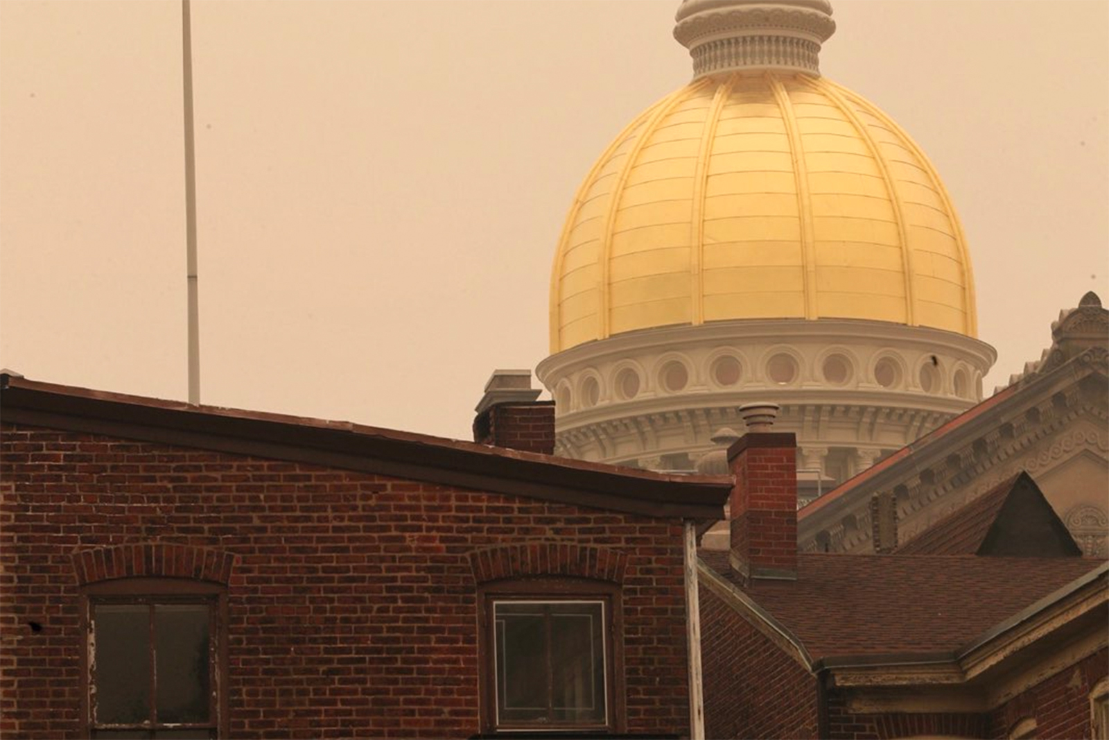 The New Jersey Statehouse dome as smoke from Canadian wildfires made its way through the state Wednesday.