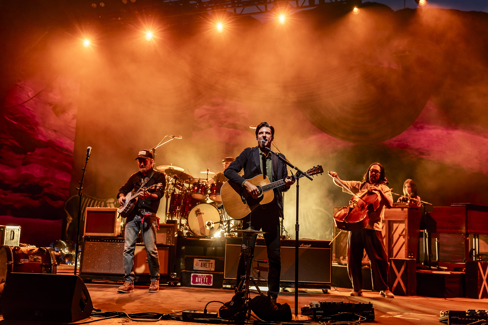 The Avett Brothers performing at Red Rocks during night one of their three night run at the iconic music venue.