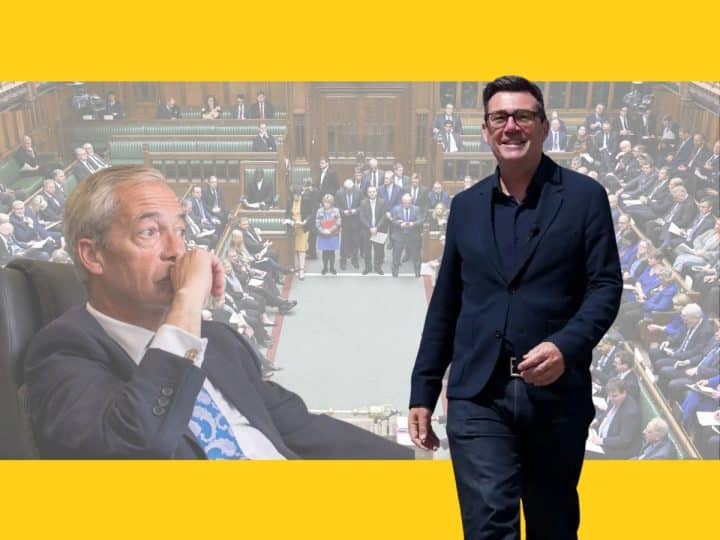 Andy Burnham of Labour and Nigel Farage of Reform UK
