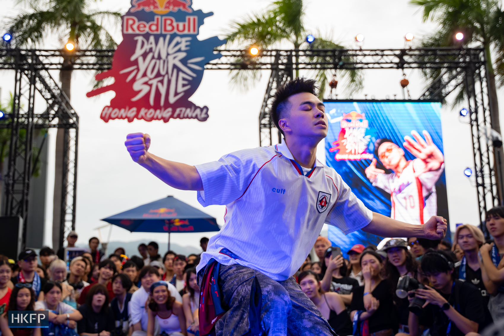CJ performs on stage during Red Bull Dance Your Style competition in Tsim Sha Tsui, July 19th, 2026. Photo: Kyle Lam/HKFP.
