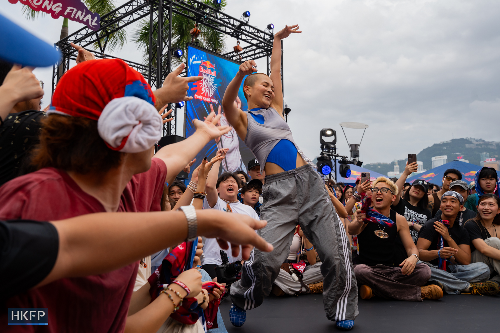 Fan performs on stage during Red Bull Dance Your Style competition in Tsim Sha Tsui, July 19th, 2026. Photo: Kyle Lam/HKFP.
