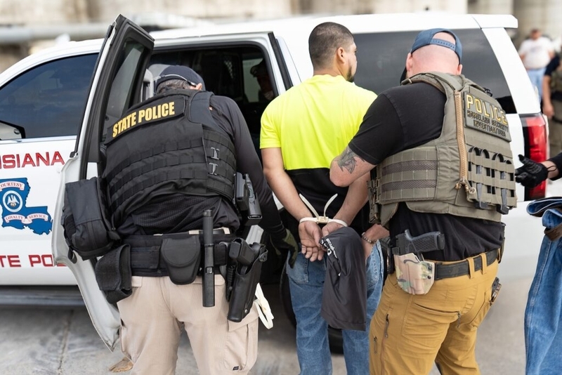 Louisiana State Police and U.S. Immigration and Customs Enforcement make an arrest last year. A federal appeals court covering Louisiana, Mississippi and Texas delivered a rare court victory for the Trump administrationβs mandatory detention policy. (Photo courtesy of ICE)