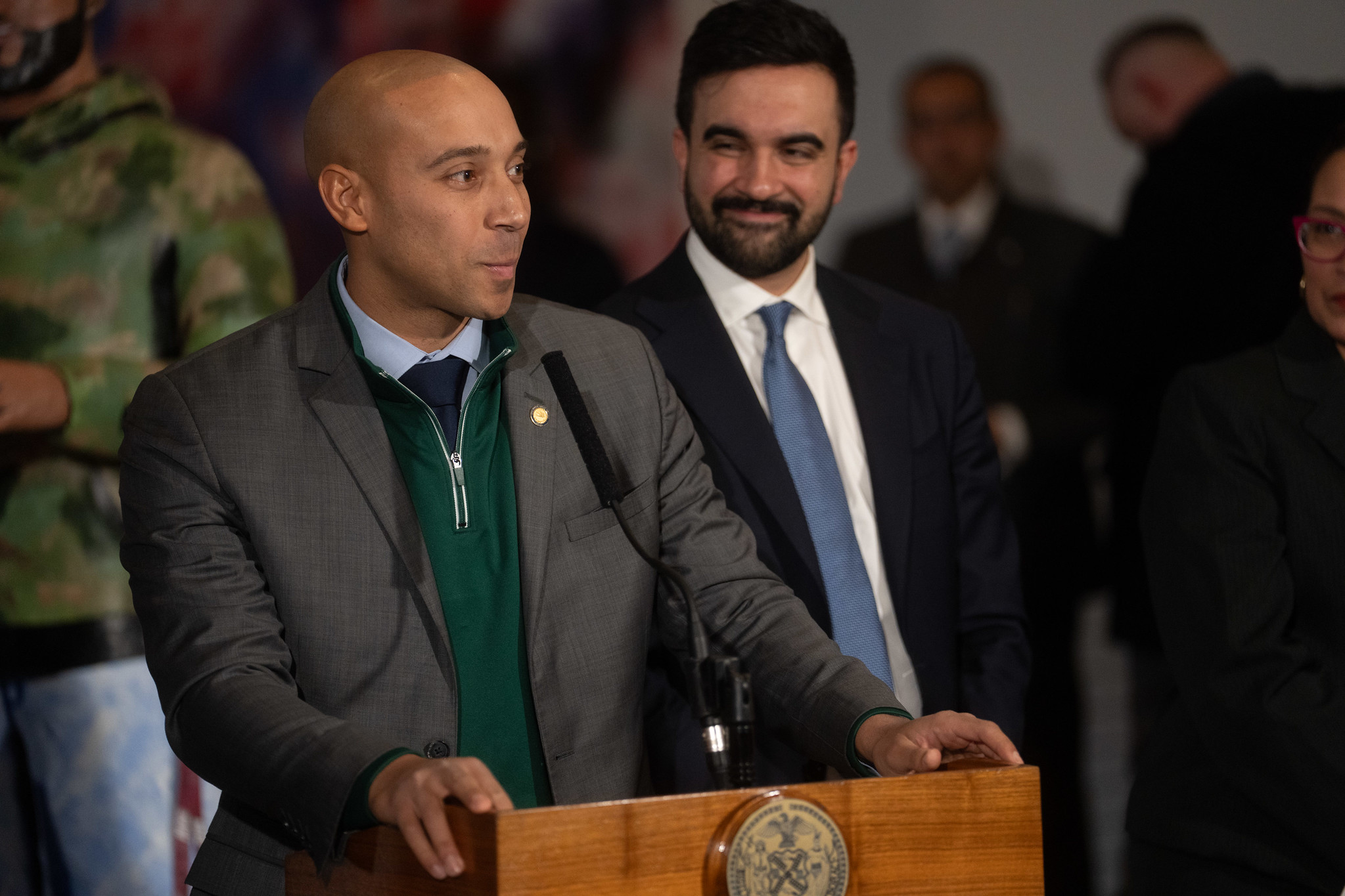 Two men at a podium.