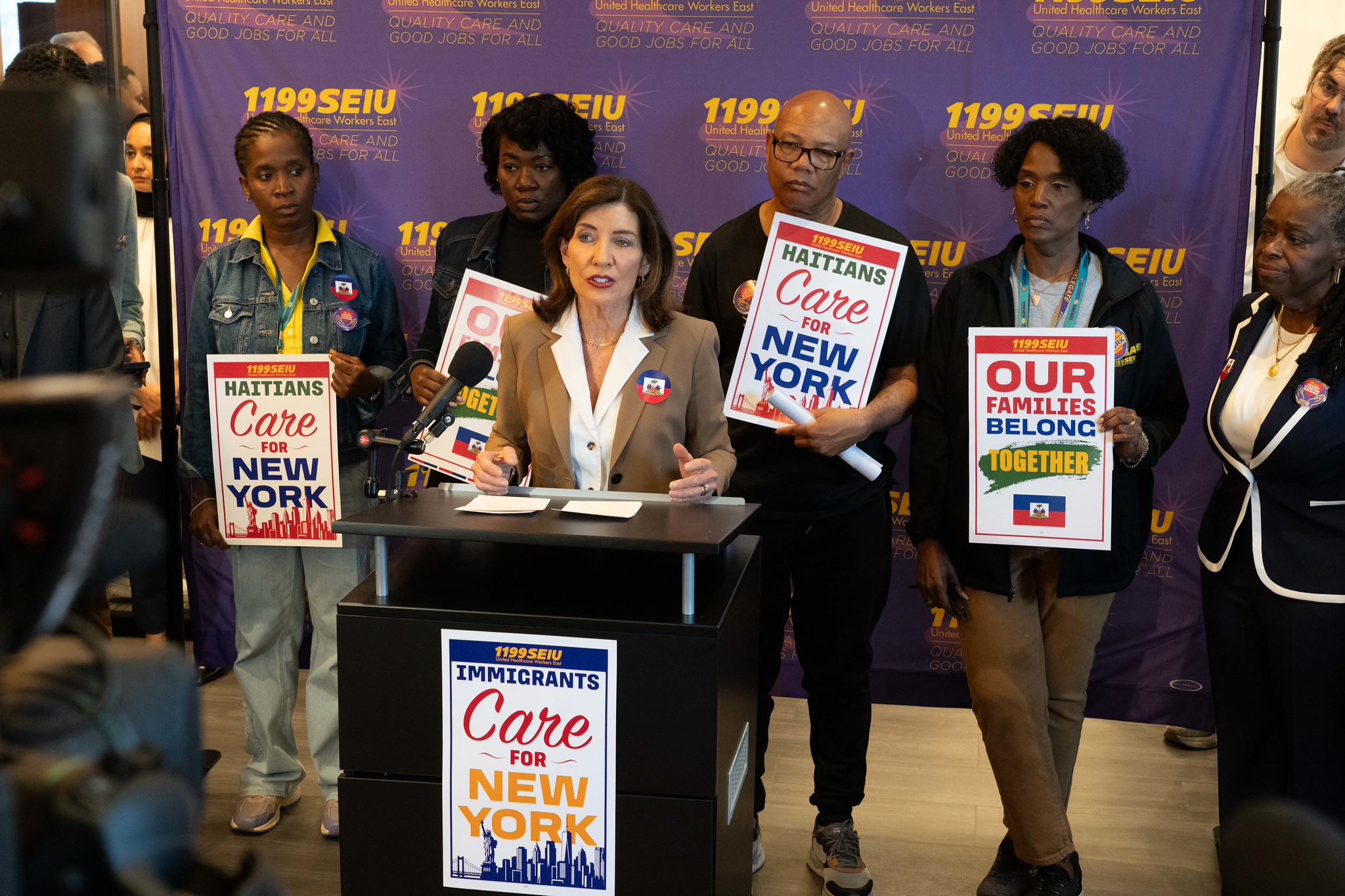 Gov. Kathy Hochul Rallies With Immigration Advocates and 1199SEIU Members