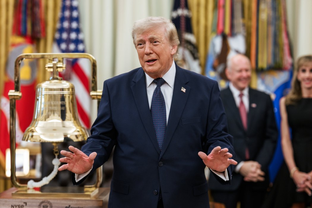 US President Donald Trump rings the opening bell for the New York Stock Exchange and the Nasdaq during an event to launch Trump Accounts, Monday, July 6, 2026, in the Oval Office. Photo: Joyce N. Boghosian, via Flickr.