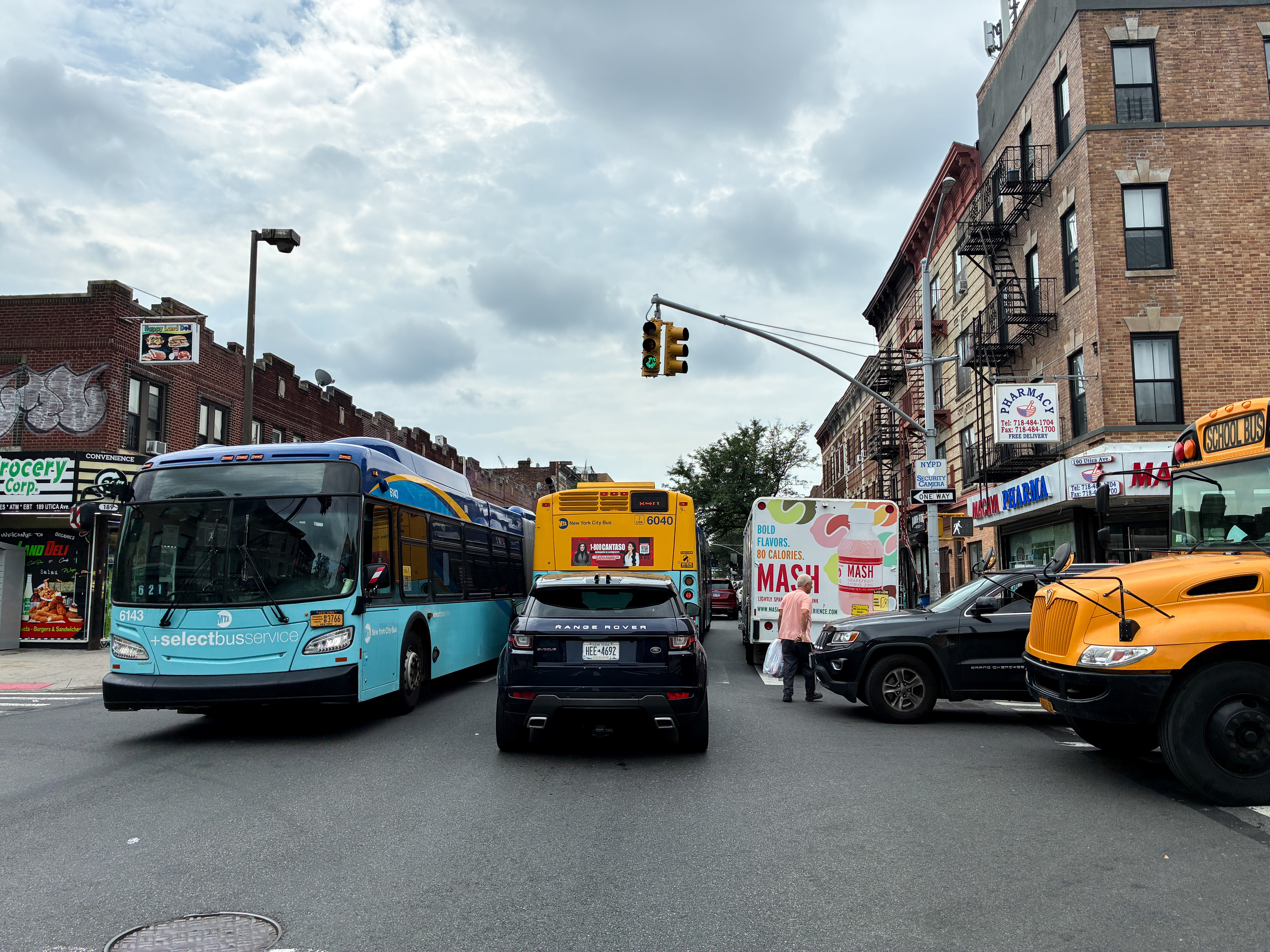 A photo of buses stuck in traffic on Utica Avenue.