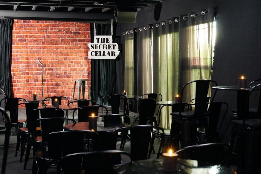 A basement comedy club