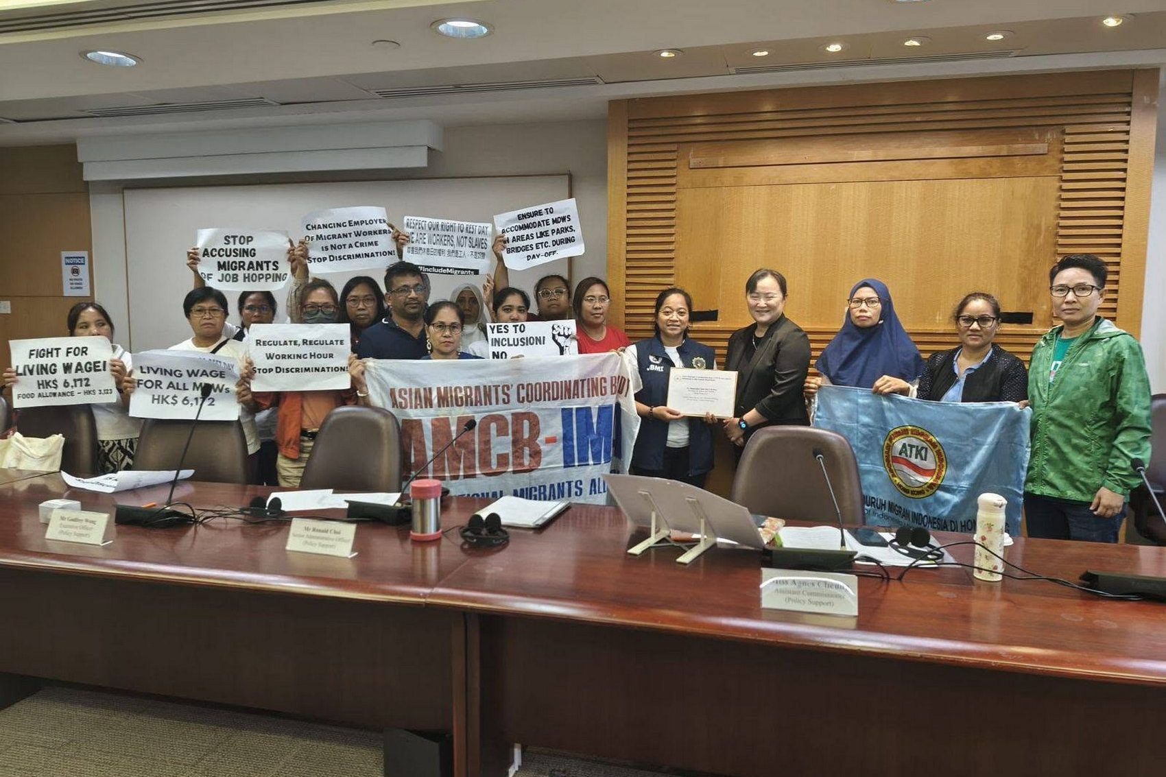 The Asian Migrant Coordinating Body (AMCB) attends a consultation meeting with the Labour Department on July 5, 2026. Photo: Asian Migrants Coordinating Body - IMA HKM, via Facebook.