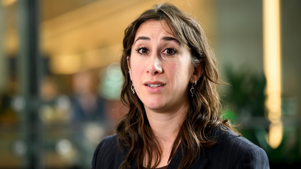 Sarah Schwartz speaks to media