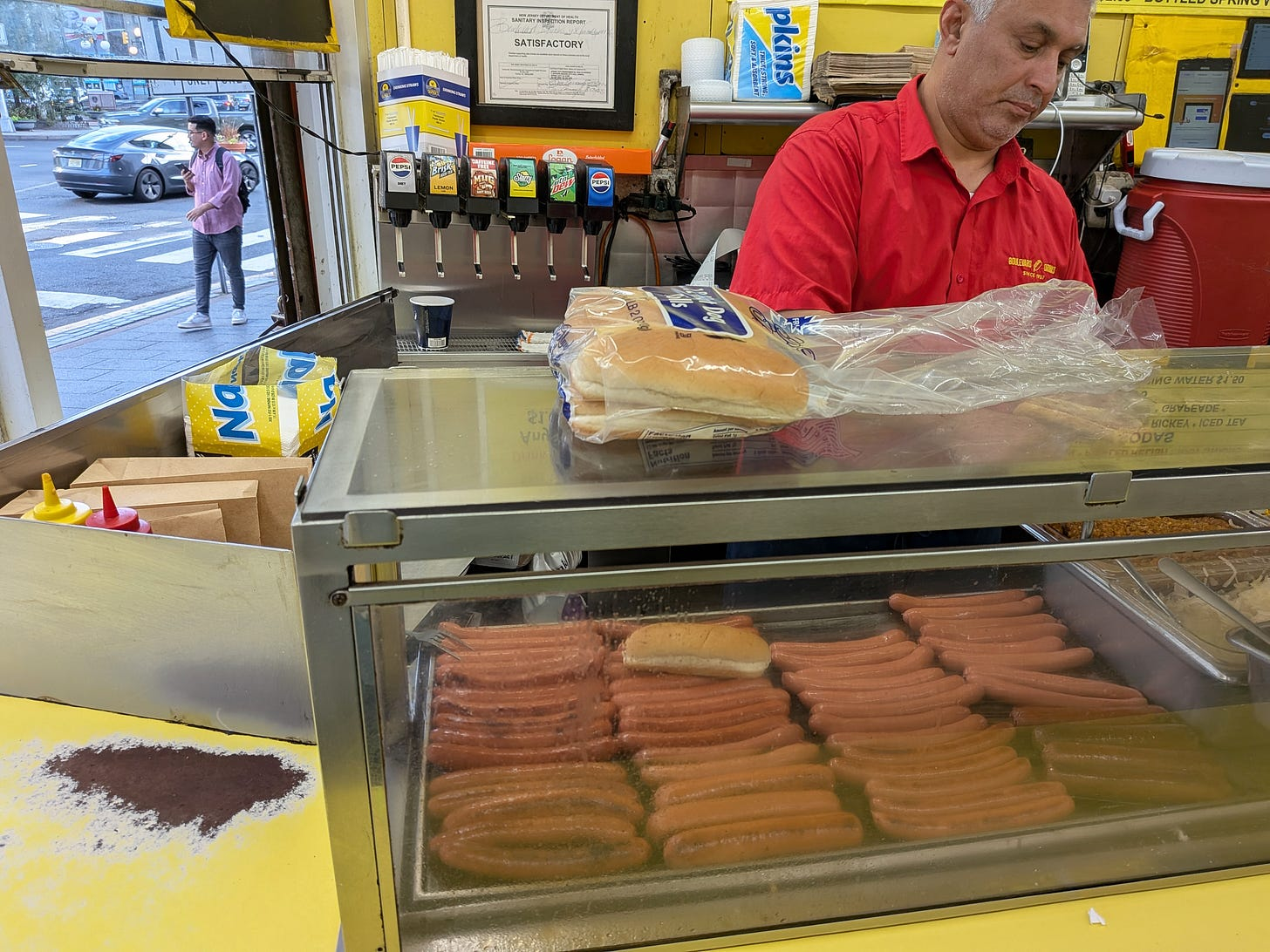 An image of the counter at Boulevard Drinks which has some of the best hot dogs in the region.