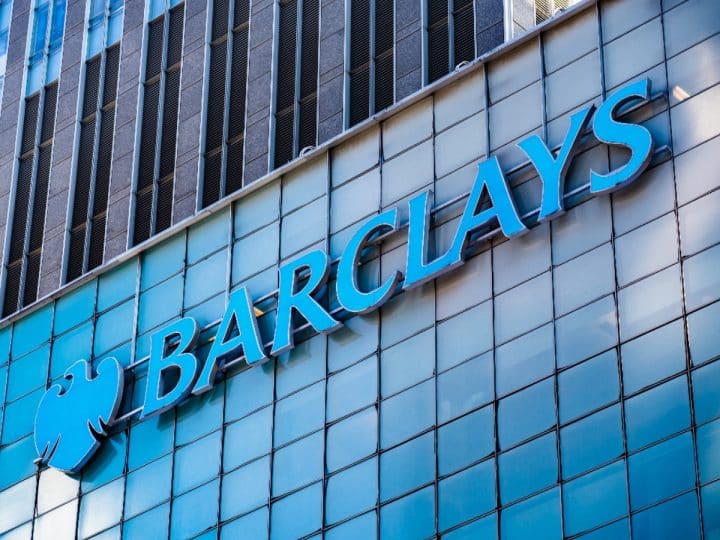 Barclays logo on the side of an office building. The TUC has criticised the bank's "bonanza profits"