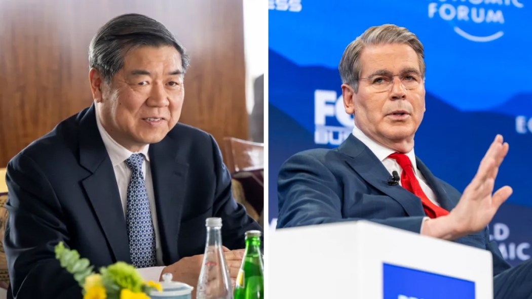 From left: Chinese Vice Premier He Lifeng and US Secretary of the Treasury Scott Bessent. Photos: Swiss Federal Department of Foreign Affairs, via Flickr; World Economic Forum, via Flickr.