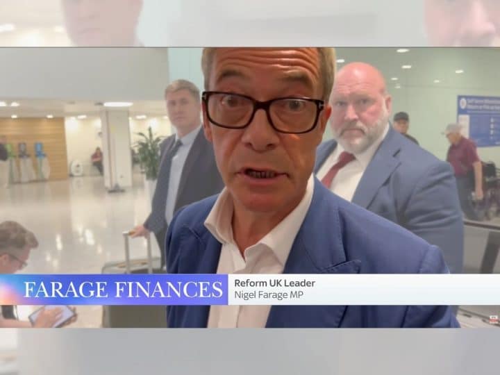 Nigel Farage shouting at a journalist