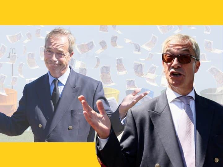 Images of Nigel Farage and falling money
