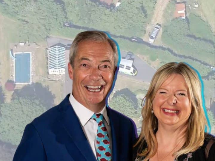 Nigel Farage of Reform UK and Allison Pearson, the journalist who told Ann Widdecombe's family to stop complaining