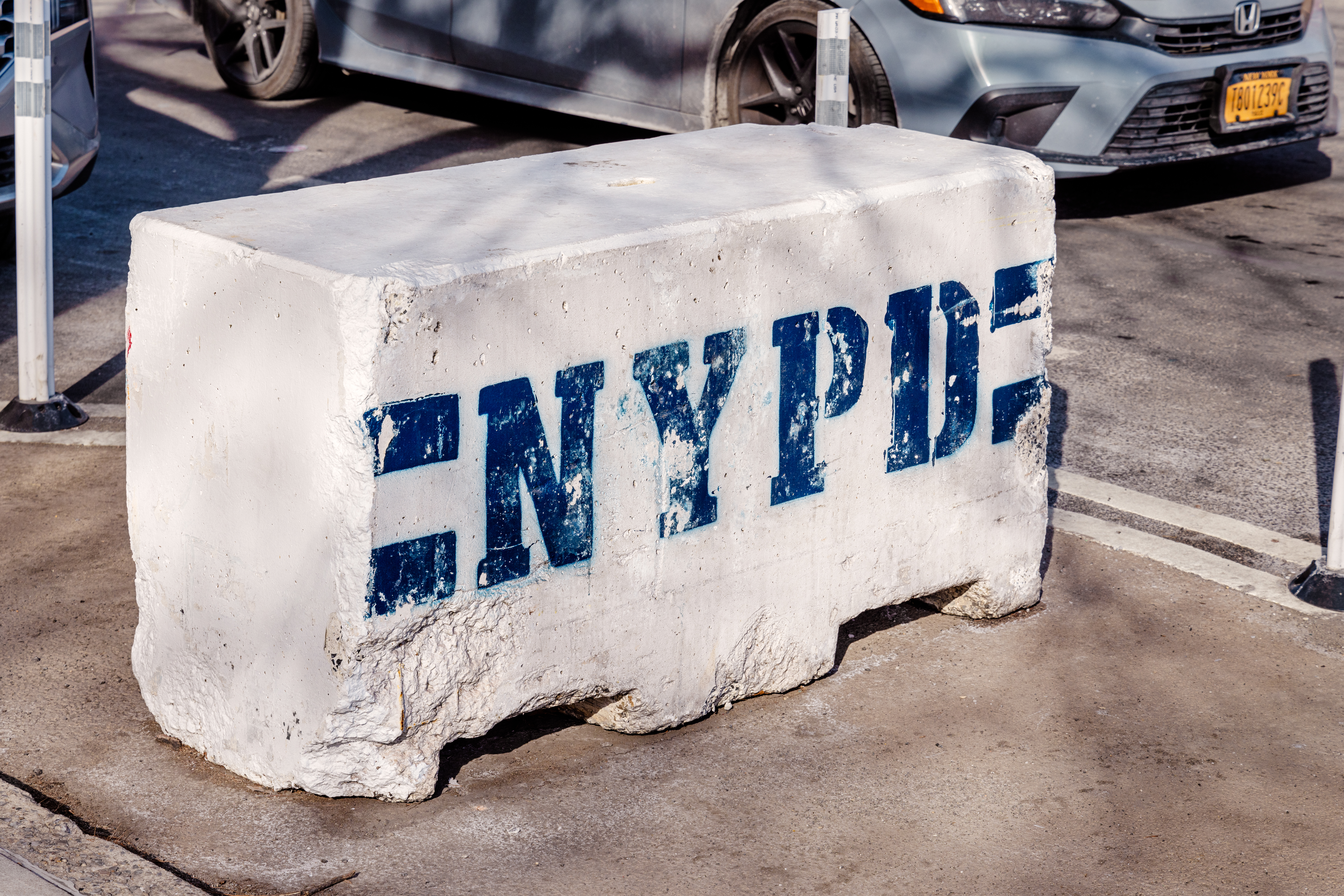 Concrete block placed in a street.