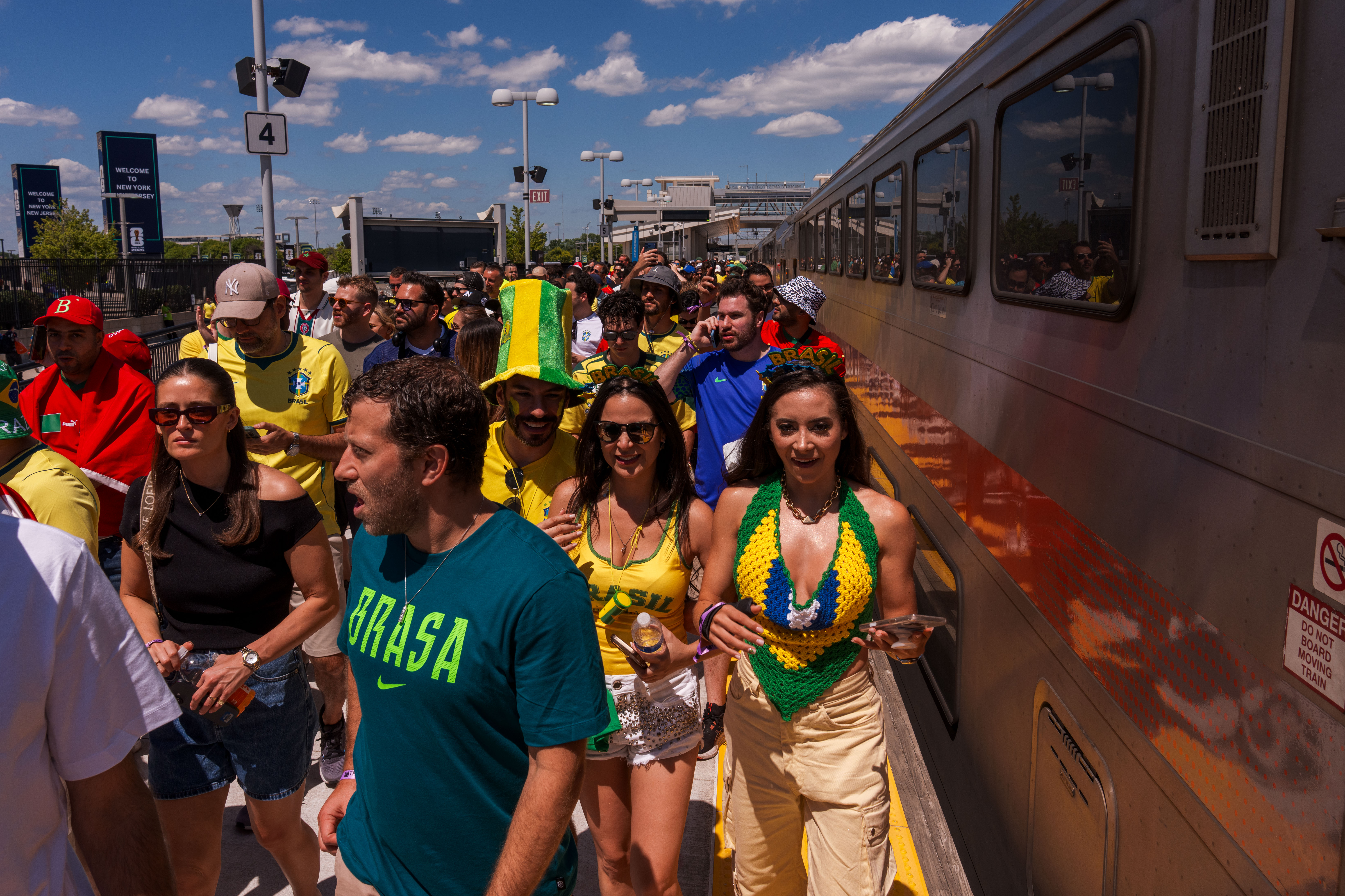 Brazil fans ride NJ Transit to the World Cup at MetLife Stadium.
