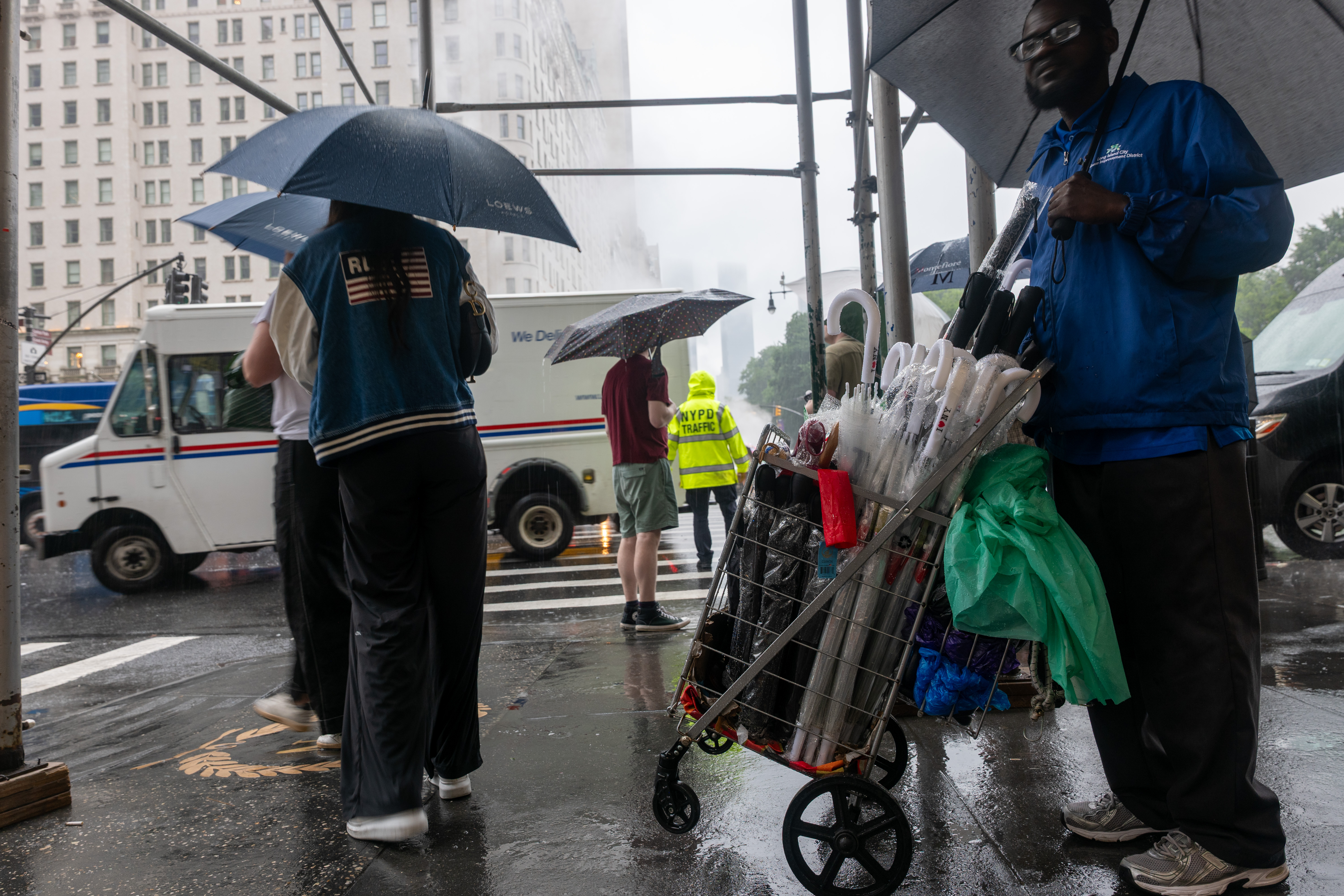 NYC street scene during rain