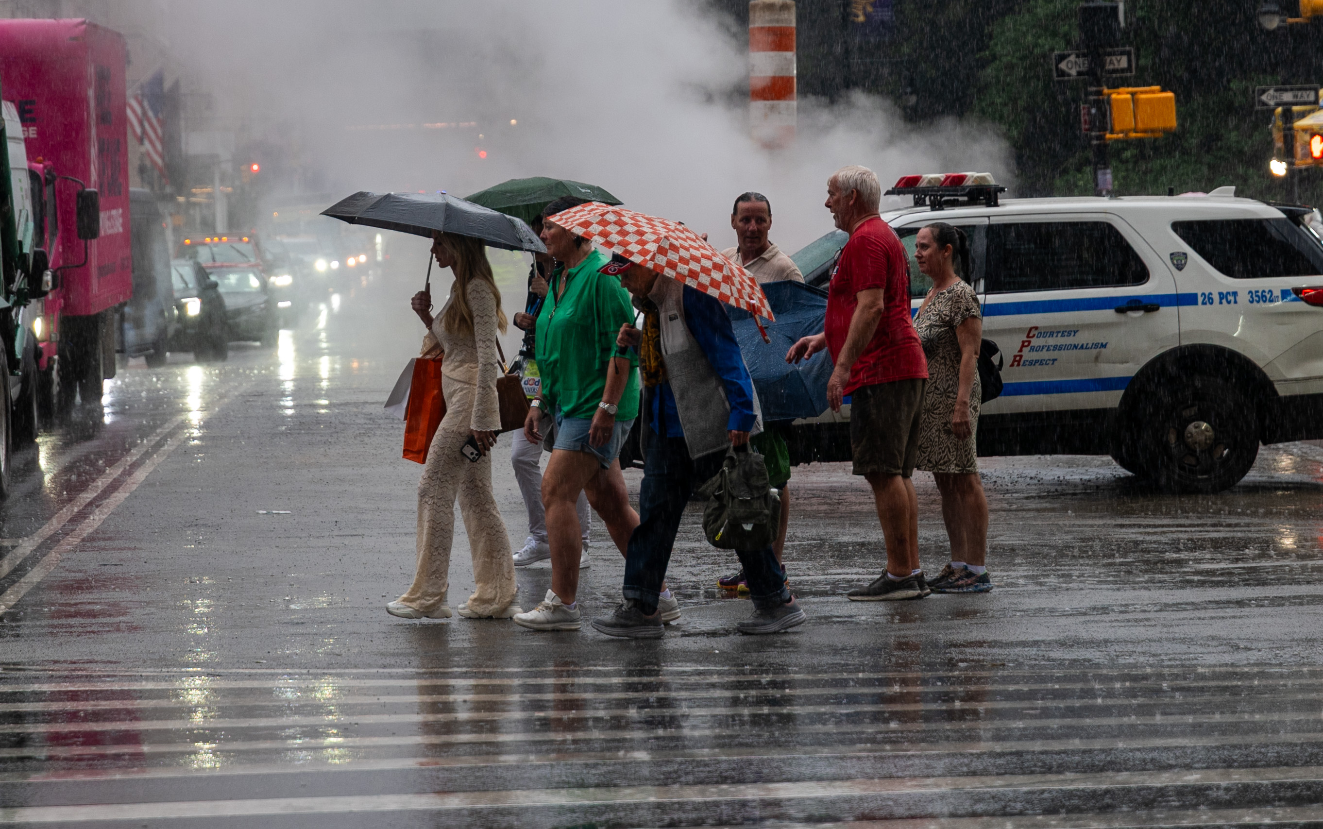People in the rain.