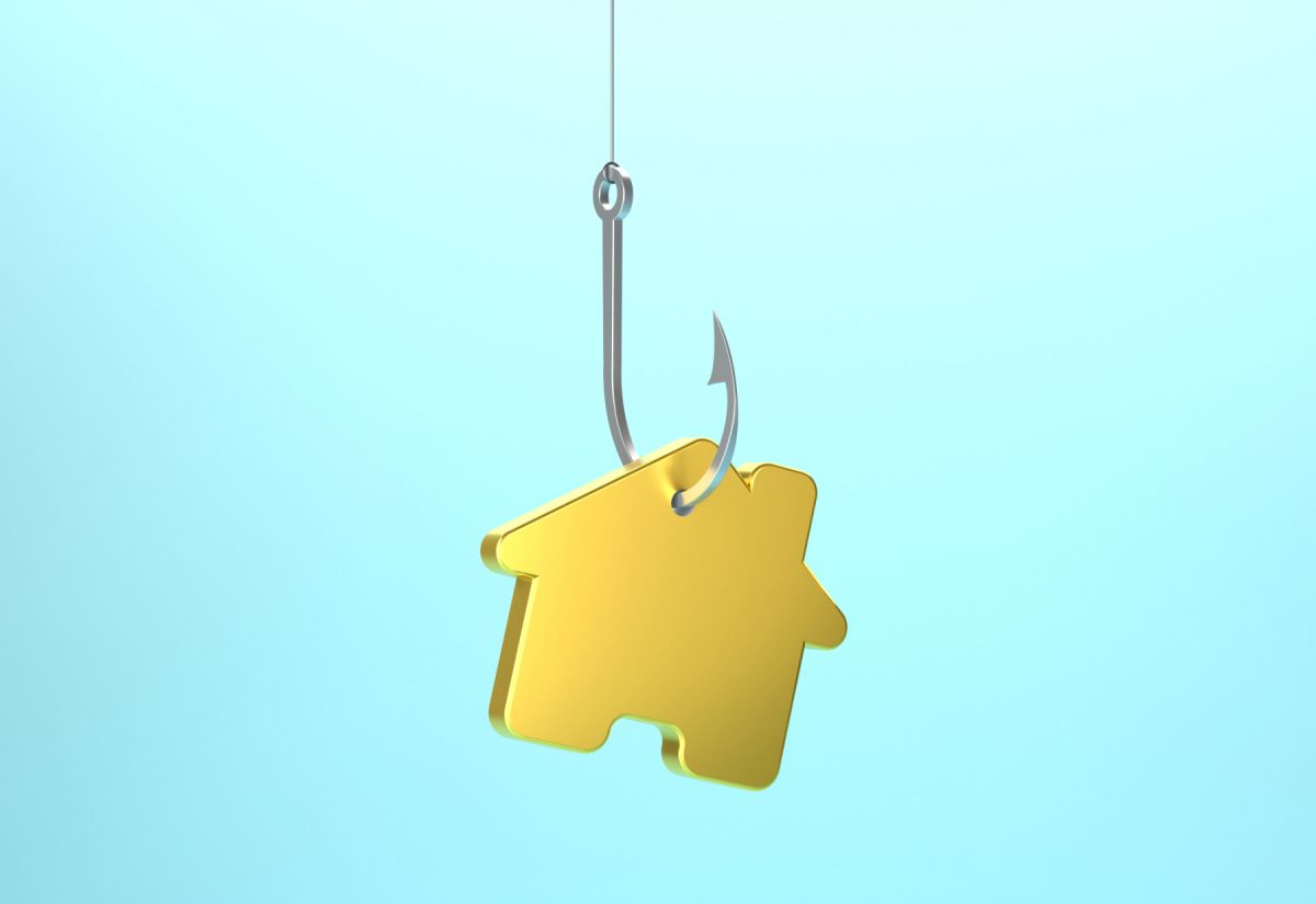 illustration of a home dangling on a fish hook as bait