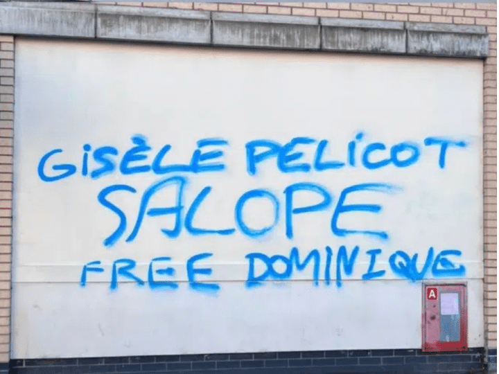 Misogynistic Gisèle Pelicot graffiti on a wall in Belfast