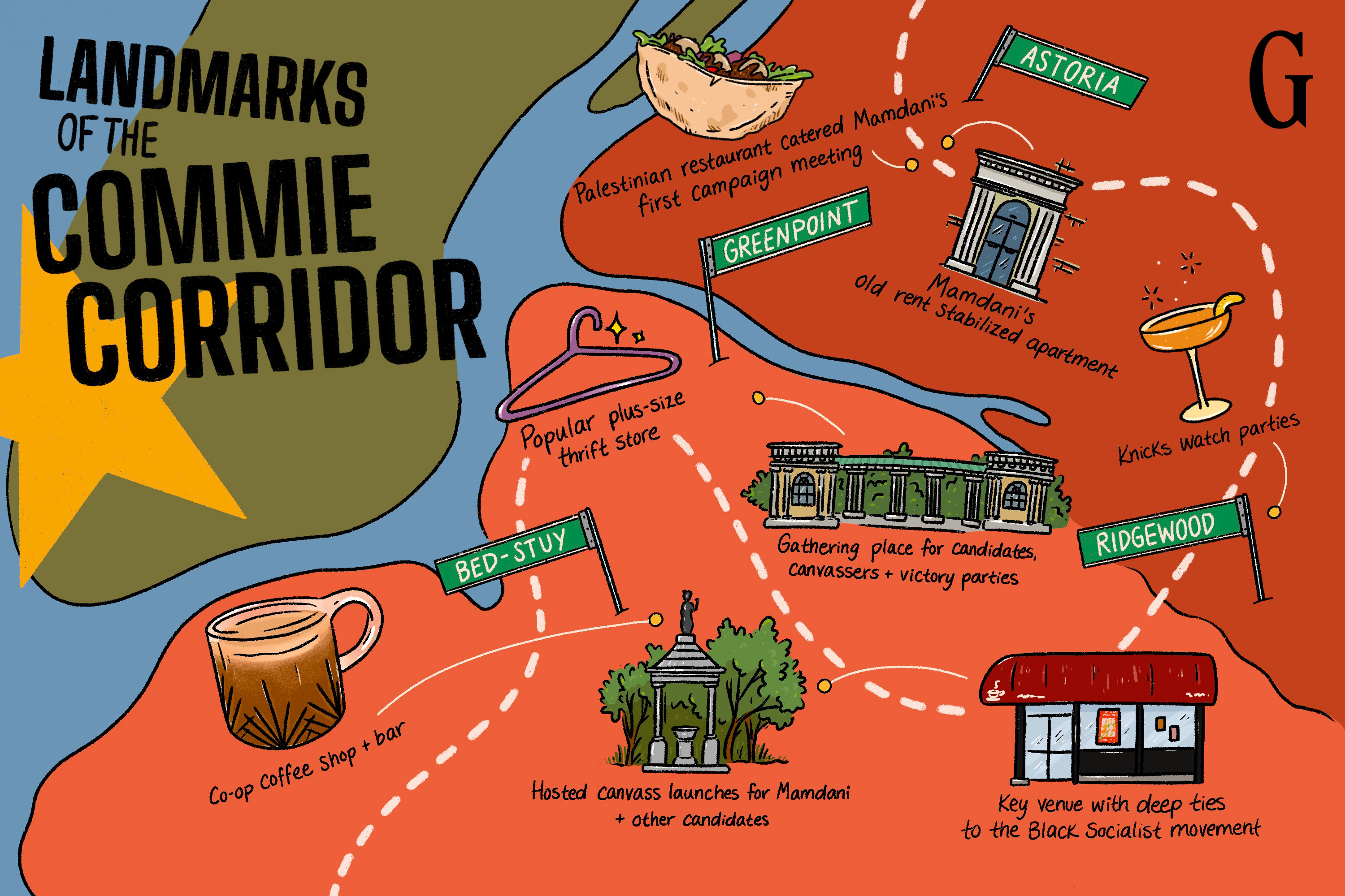 An illustration of a section of Brooklyn and Queens.
