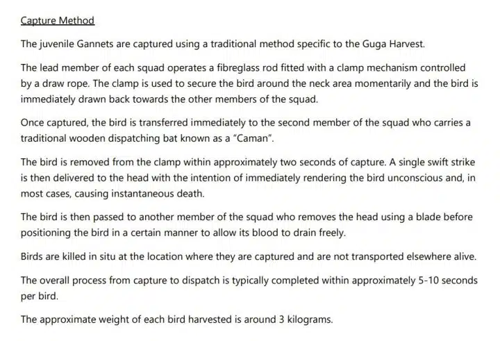 Screenshot of capture method section from guga hunt licence application
