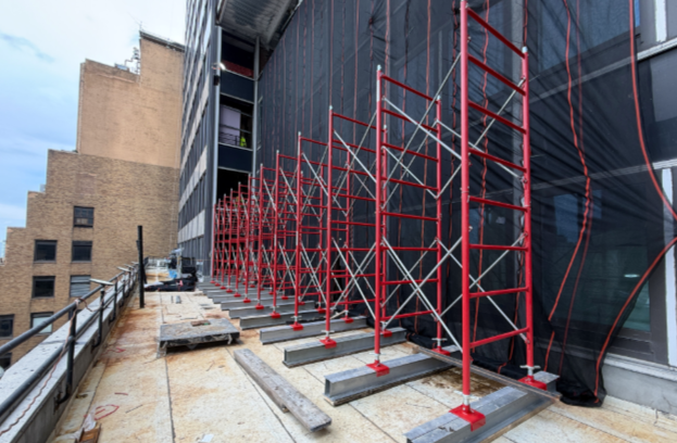 Netting on the side of building.