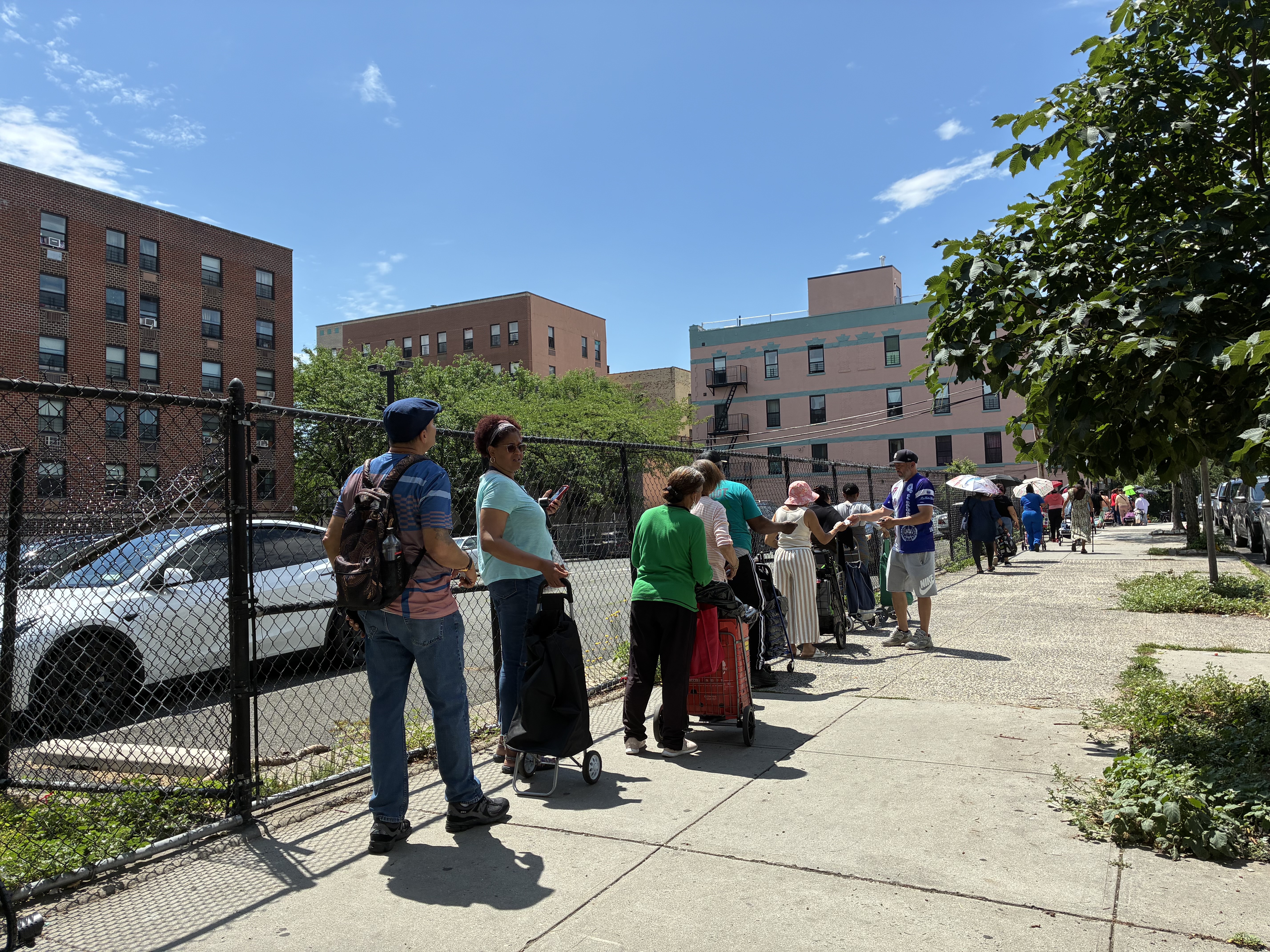 New Yorkers lined up outside the United Bronx Parents' food pantry on June 12, 2026.