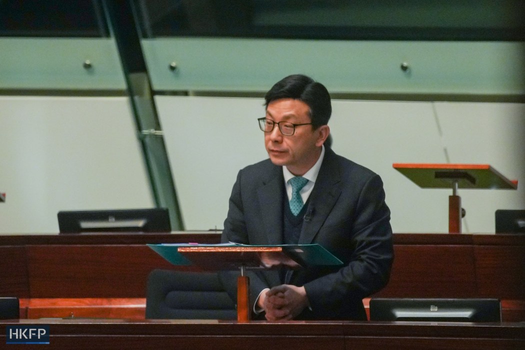 Hong Kong Secretary for Labour and Welfare Chris Sun attends the first meeting of the eighth Legislative Council (LegCo) on January 14, 2026. Photo: Kyle Lam/HKFP.
