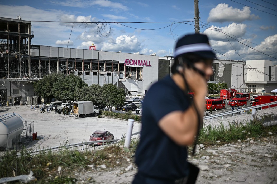 A general view shows damage to part of the Aeon Mall Kumamoto in Kashima, Kumamoto Prefecture, on July 29, 2026, after an earthquake struck southwestern Japan on July 28, 2026. Photo: Philip Fong/AFP.